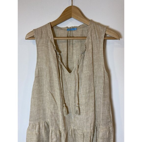 J.McLaughlin Dress Tiered Sleeveless 100% Linen Pockets Tan Khaki Size Medium M - Picture 2 of 5